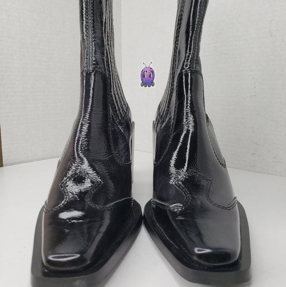 Topshop Black Patent Leather Stretch Panels Cowgirl Western Bootie Sz 4 Rodeo - Picture 2 of 10